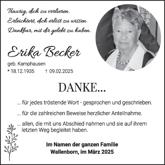 Traueranzeige von Erika Becker von WochenSpiegel