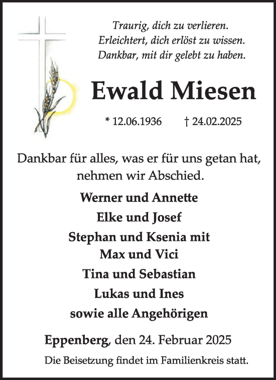 Traueranzeige von Ewald Miesen von WochenSpiegel