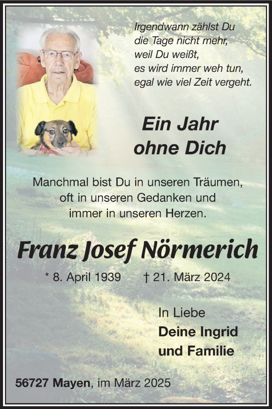 Traueranzeige von Franz Josef Nörmerich von WochenSpiegel