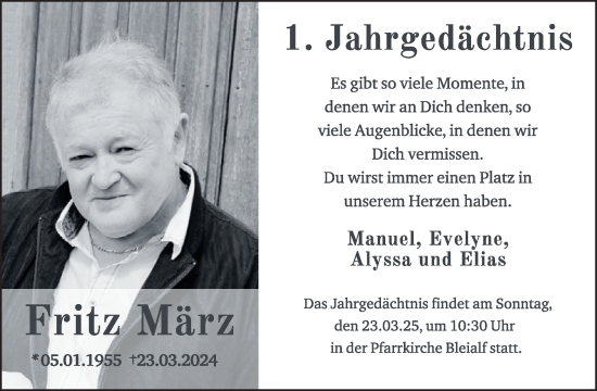 Traueranzeige von Fritz März von WochenSpiegel