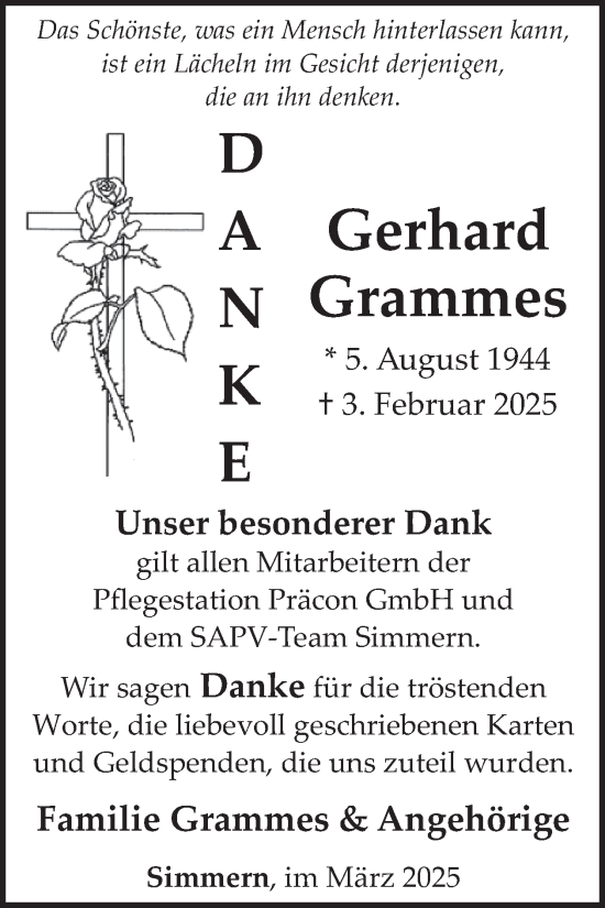 Traueranzeige von Gerhard  Grammes von WochenSpiegel