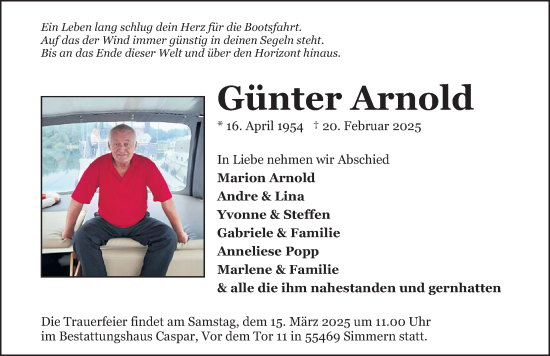 Traueranzeige von Günter Arnold von WochenSpiegel