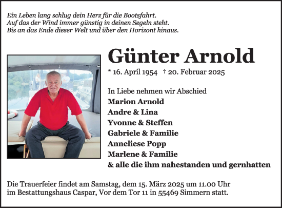 Traueranzeige von Günter Arnold von WochenSpiegel