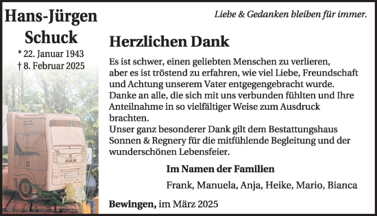 Traueranzeige von Hans-Jürgen Schuck von WochenSpiegel