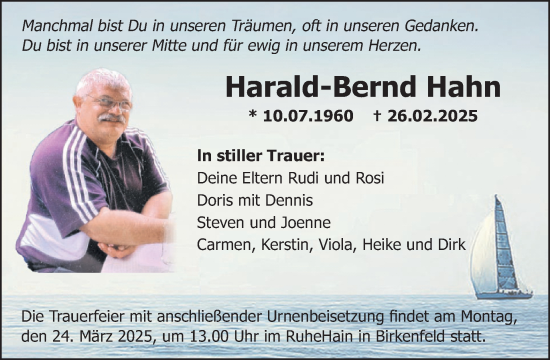 Traueranzeige von Harald-Bernd Hahn von WochenSpiegel