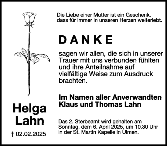 Traueranzeige von Helga Lahn von WochenSpiegel