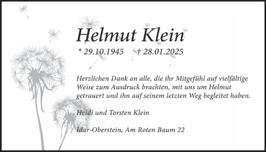 Traueranzeige von Helmut Klein von WochenSpiegel
