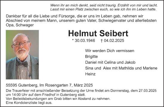 Traueranzeige von Helmut Seibert von WochenSpiegel