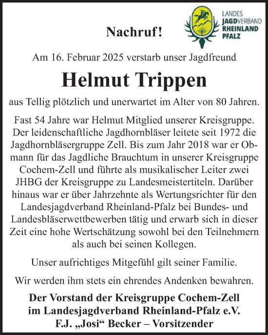 Traueranzeige von Helmut Trippen von WochenSpiegel