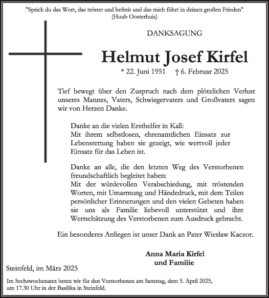 Traueranzeige von Helmut Josef Kirfel von WochenSpiegel