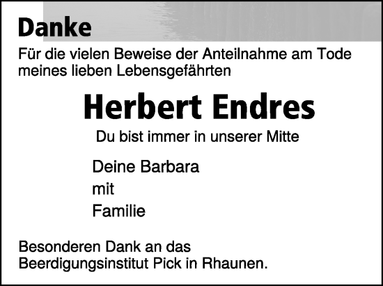 Traueranzeige von Herbert Endres von WochenSpiegel