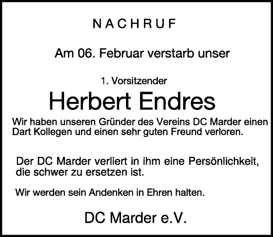 Traueranzeige von Herbert Endres von WochenSpiegel