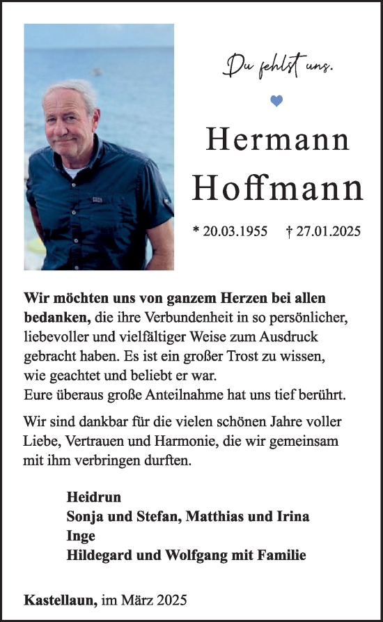 Traueranzeige von Hermann Hoffmann von WochenSpiegel
