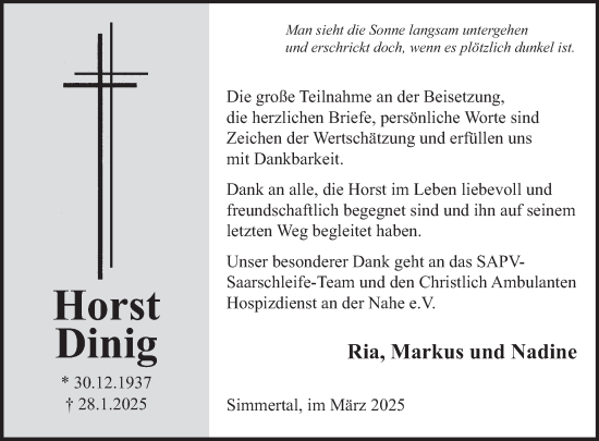Traueranzeige von Horst Dinig von WochenSpiegel