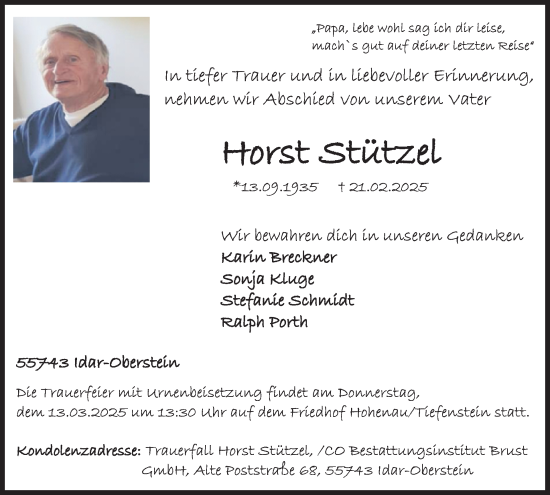 Traueranzeige von Horst Stützel von WochenSpiegel