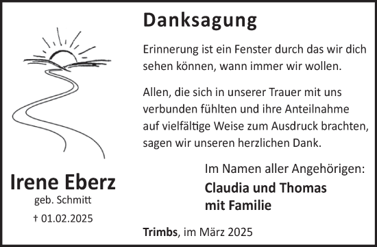 Traueranzeige von Irene Eberz von WochenSpiegel