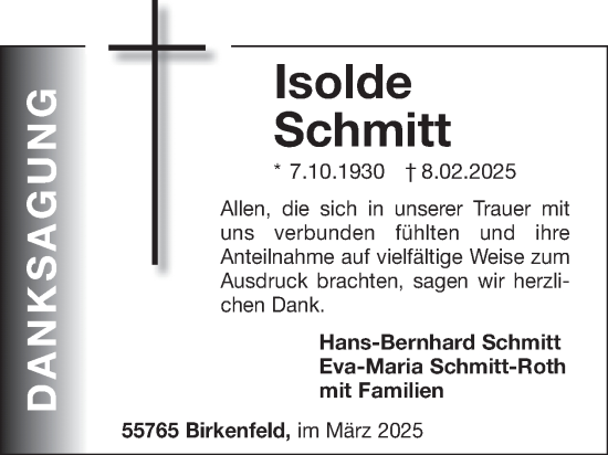 Traueranzeige von Isolde Schmitt von WochenSpiegel