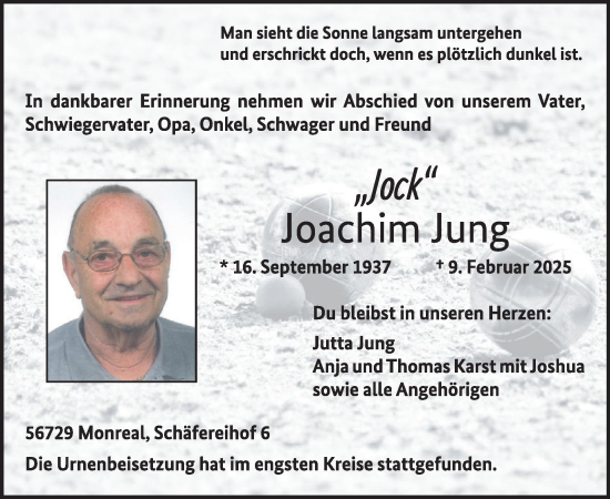 Traueranzeige von Joachim Jung von WochenSpiegel