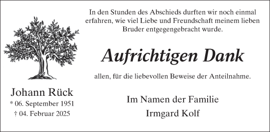 Traueranzeige von Johann Rück von WochenSpiegel