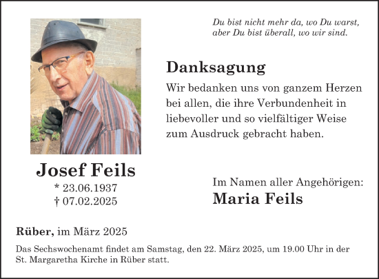 Traueranzeige von Josef Feils von WochenSpiegel