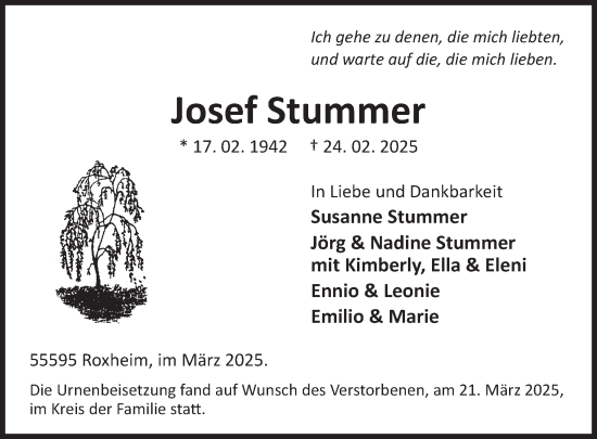 Traueranzeige von Josef Stummer von WochenSpiegel