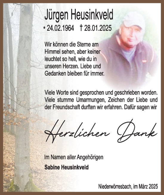 Traueranzeige von Jürgen Heusinkveld von WochenSpiegel