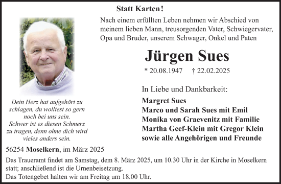 Traueranzeige von Jürgen Sues von WochenSpiegel