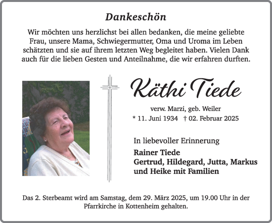 Traueranzeige von Käthi Tiede von WochenSpiegel