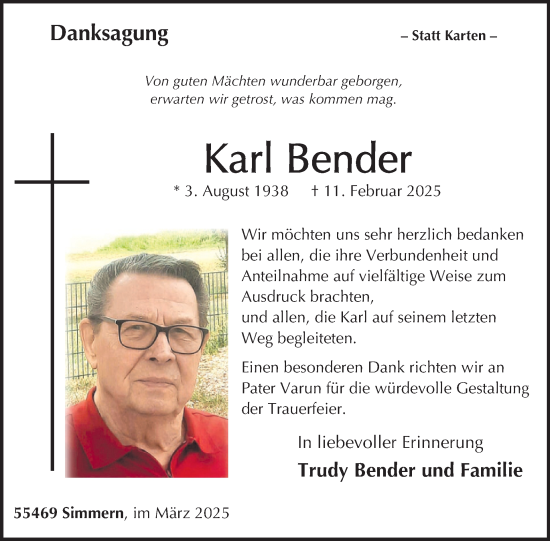 Traueranzeige von Karl Bender von WochenSpiegel