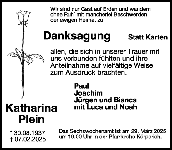 Traueranzeige von Katharina Plein von WochenSpiegel