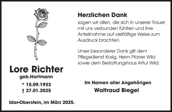 Traueranzeige von Lore Richter von WochenSpiegel