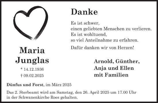 Traueranzeige von Maria Junglas von WochenSpiegel