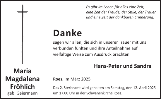 Traueranzeige von Maria Magdalena Fröhlich von WochenSpiegel