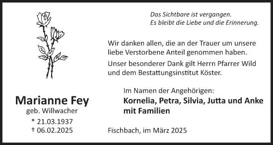 Traueranzeige von Marianne Fey von WochenSpiegel