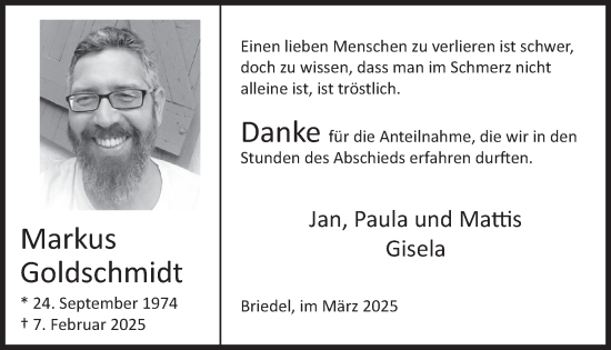 Traueranzeige von Markus Goldschmidt von WochenSpiegel
