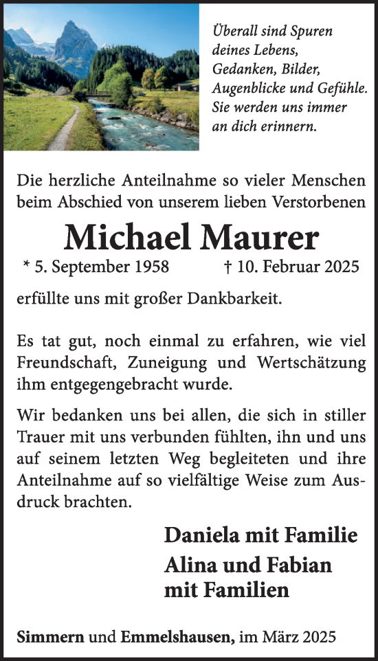 Traueranzeige von Michael Maurer von WochenSpiegel