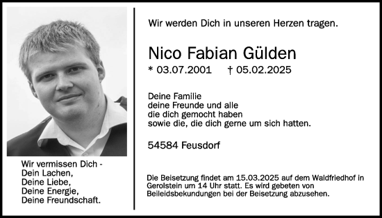 Traueranzeige von Nico Fabian Gülden von WochenSpiegel