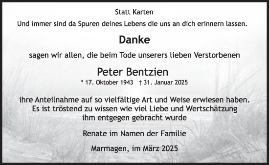 Traueranzeige von Peter Bentzien von WochenSpiegel