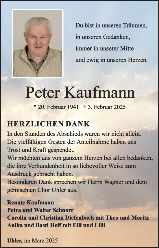 Traueranzeige von Peter Kaufmann von WochenSpiegel
