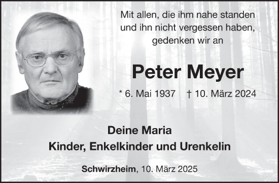 Traueranzeige von Peter Meyer von WochenSpiegel