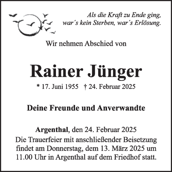Traueranzeige von Rainer Jünger von WochenSpiegel