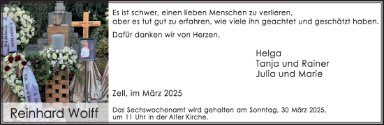 Traueranzeige von Reinhard Wolff von WochenSpiegel