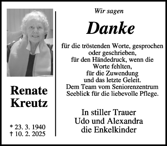 Traueranzeige von Renate Kreutz von WochenSpiegel