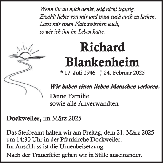 Traueranzeige von Richard Blankenheim von WochenSpiegel