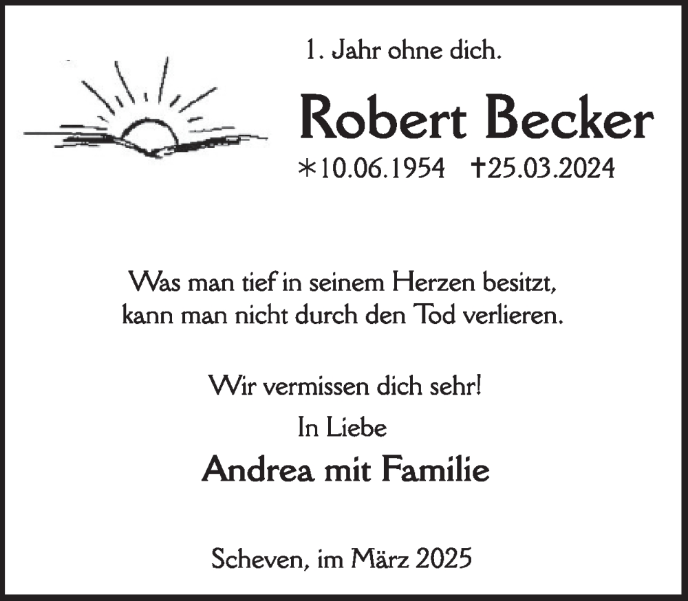 Traueranzeige für Robert Becker vom 19.03.2025 aus WochenSpiegel