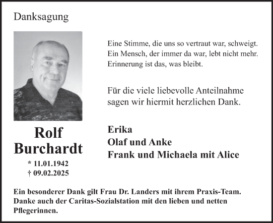 Traueranzeige von Rolf Burchardt von WochenSpiegel