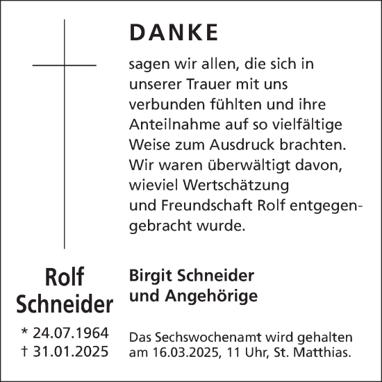 Traueranzeige von Rolf Schneider von WochenSpiegel