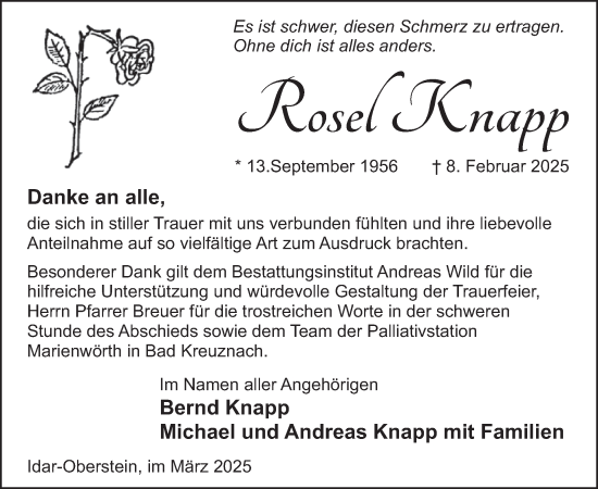 Traueranzeige von Rosel Knapp von WochenSpiegel