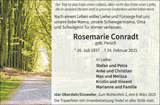 Traueranzeige von Rosemarie Conradt von WochenSpiegel