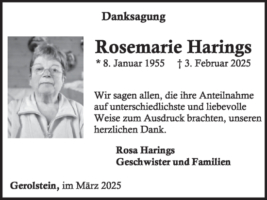 Traueranzeige von Rosemarie Harings von WochenSpiegel
